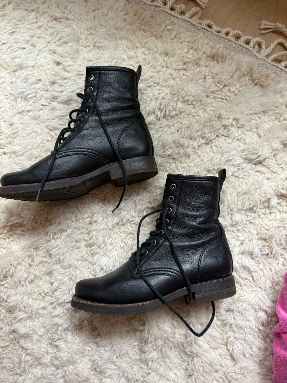 Frye 6.5 Black Lace-Up Leather Veronica flex Combat Boots - Picture 3 of 5